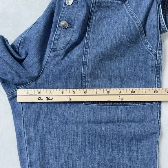 Aerie Denim Kick Flare Overalls Wide Leg Jumpsuit Womens Sz L Blue Button Front - Picture 16 of 16